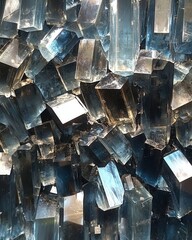 Poster - Captivating close up of a cluster of translucent blue crystal formations showcasing intricate geometric shapes and natural mineral beauty with a cool and serene mood