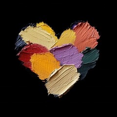 Poster - Artistic Heart Made of Colorful Oil Paint Strokes on Black Canvas Background Capturing Love and Creativity in a Textured Expressionist Style Perfect for Valentine's Day