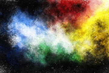 Poster - Colorful cosmic dust explosion against black backdrop creating a celestial nebula effect with vibrant colors and textures for artistic space exploration
