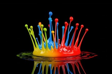 Poster - Vibrant paint splash art on dark black background colorful liquid explosion creative abstract design dynamic motion vivid colors artistic expression studio shot