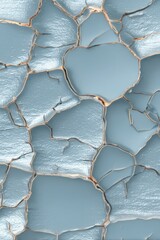 Poster - Abstract Cracking Paint Surface in Soft Blue Tones with Rusty Edges Detailed Close up View Showing Texture and Pattern of Weathered Material