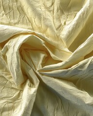 Poster - Elegant light yellow fabric texture with intricate folds and subtle shadows creating a luxurious and soft visual effect perfect for backgrounds and design elements