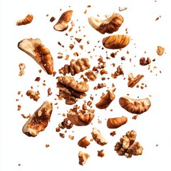 Poster - Artistic Walnut Explosion on White Backdrop Capturing Culinary Delight and Natural Texture in Studio Shot Food Photography