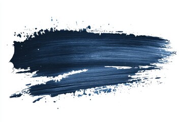 Poster - Artistic dark blue paint stroke on white backdrop showcasing brush texture and dynamic splash effect for creative design projects and abstract backgrounds
