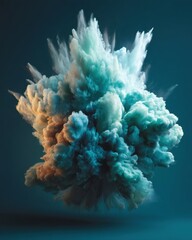 Poster - Ethereal explosion of vibrant blue and gold powder creating a mesmerizing cloud effect against a dark backdrop artistic and captivating