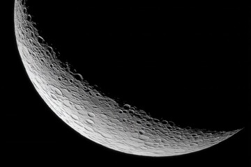 Wall Mural - Crescent moon phase detailed surface texture celestial beauty lunar exploration space exploration astronomy science cosmic landscape lunar landscape dark background