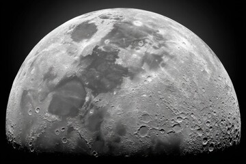 Wall Mural - Dramatic close up of the lunar surface in monochrome showcasing craters and textures against a dark backdrop astronomical photography detailed and serene lunar landscape