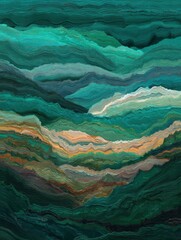 Poster - Abstract Emerald Landscape with Textured Layers and Earthy Tones Creating a Serene and Artistic Impression of Rolling Hills and Natural Beauty in a Modern Style