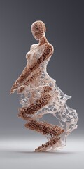 Poster - a woman is depicted in a sculpture made of wire and other materials. the sculpture is abstract and h