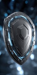 Fototapete - A futuristic looking shield with blue and silver colors. The shield is made of a metallic material and has a futuristic design