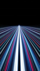 Poster - Dynamic abstract background with vibrant light trails converging into a central vanishing point creating a sense of speed movement and modern technology