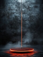 Poster - Abstract stage with neon light beam and dark concrete wall dramatic scene for product presentation or showcase background with smoke and glow effect modern design