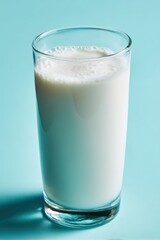 Poster - refreshing glass of fresh milk against a cool blue backdrop showcasing purity simplicity and health 