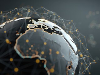 Poster - Global network connection with digital world map for international business and technology concept futuristic earth globe with connection lines and dots