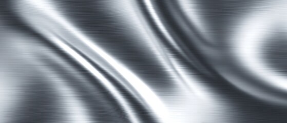 Poster - Abstract Shiny Metal Texture Background with Smooth Curves and Reflections for Modern Design Projects and Industrial Applications with Silver Tones