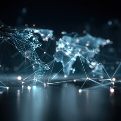 Poster - Digital world map connection network abstract background global communication technology concept with glowing lights and lines for futuristic design and innovation