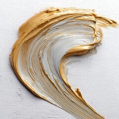 Poster - Elegant swirl of gold and silver acrylic paint on textured white canvas creating a luxurious artistic background with a modern and minimalist aesthetic close up view
