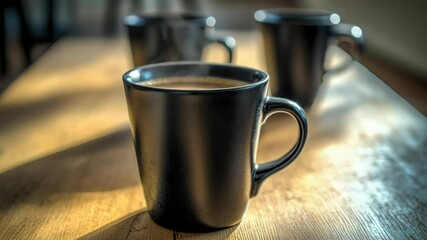 Aufkleber - A close-up shot of a cup of coffee on a table, perfect for food or beverage related content