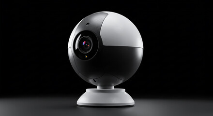 Poster - Spherical security camera resting on a base, capturing surroundings