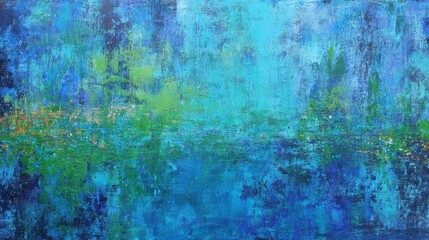 Poster - Abstract Expressionism in Blues and Greens Evoking Tranquility and Depth on Canvas with Textured Brushstrokes and a Serene Visual Mood for Creative Projects