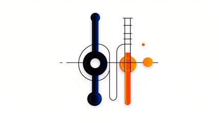 Fototapete - Modern Abstract Illustration Featuring Geometric Shapes and Bold Color Contrast in Blue, Orange, and Black Tones