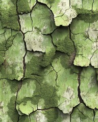 Poster - Cracked green texture with moss growing in the crevices creating a natural abstract pattern, a close up shot showcasing the beauty of decay and resilience