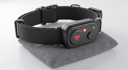 Poster - Smart dog collar tracking heart rate and location on gray pillow