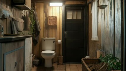 Poster - A modern bathroom with a toilet, sink, and shower