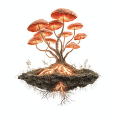 glowing mushroom tree on floating island - surreal nature fantasy