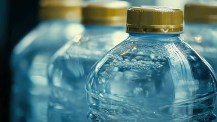 Poster - A clear plastic bottle filled with water, captured from a close perspective
