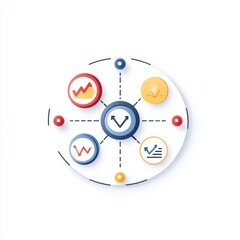 Poster - Graphical representation of business strategy with icons for analytics, growth, brainstorming, and performance metrics