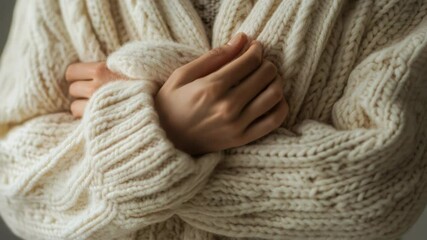 Aufkleber - A person's upper body is shown wearing a sweater, with some detail visible