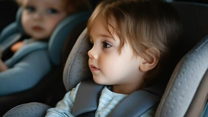 Poster - Two young kids sitting in the rear seats of a vehicle, likely on a road trip or ride with parents