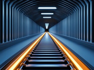 Poster - Futuristic Train Tunnel with Glowing Tracks and Sleek Architectural Design in Urban Environment