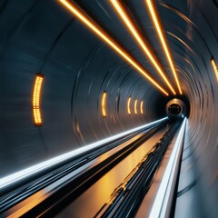 Poster - Futuristic Tunnel with Glowing Lights and Sleek Design for Innovative Concepts and Digital Artworks