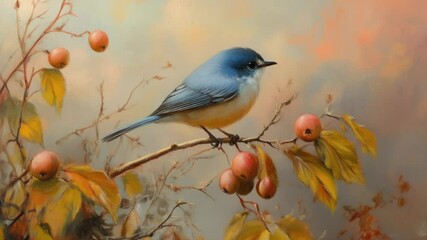 Poster - A bird sits comfortably on the branch of a tree, surrounded by leaves and perhaps enjoying the view