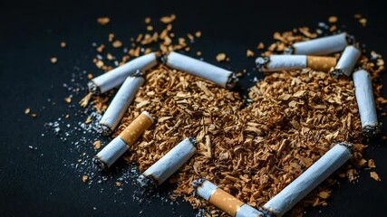 Poster - A creative arrangement of cigarettes forms a heart shape on a table, perfect for use in advertisements or editorial content