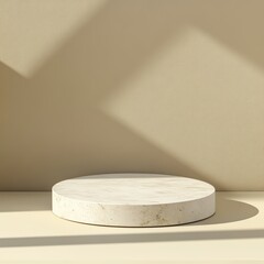 Poster - Minimalist Round Display Stand on Neutral Background with Soft Shadows in Modern Interior Space