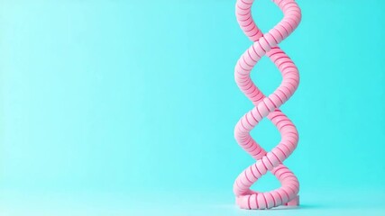 Fototapete - Twisted Pink Rope Against Soft Blue Background with Smooth Curves and Modern Aesthetic for Creative Projects