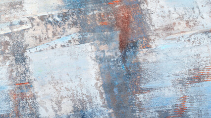 Aufkleber - A painting with a blue and white background and red and brown splatters. painting has a rough, textured appearance, giving it a sense of depth and dimension