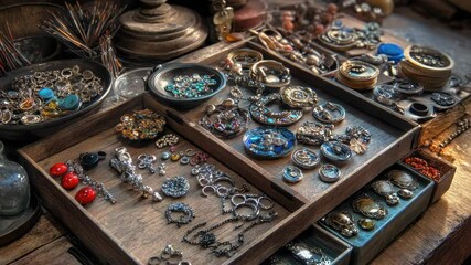 Poster - A beautifully crafted wooden box overflowing with jewelry