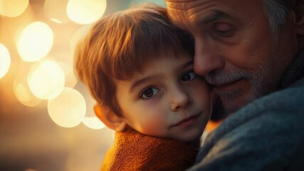 Poster - A father holds his young child close, showing love and care