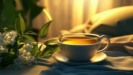 Poster - A cup of tea with a bouquet of flowers