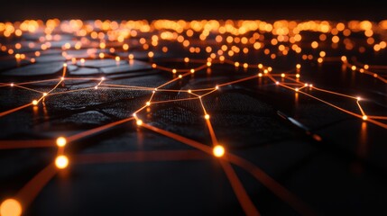 Fototapete - Abstract representation of glowing network connections on a dark surface, symbolizing technology and innovation