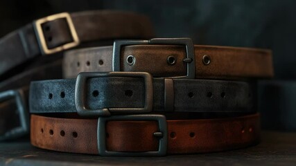 Poster - A detailed shot of a leather belt lying on a table