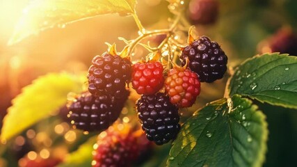 Poster - A detailed view of ripe berries growing on a tree branch