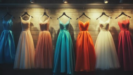 Poster - A collection of dresses displayed on a wall with clothespins and hooks