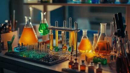 Poster - A collection of colorful liquids in various stages of reaction, ideal for illustrating scientific concepts and experiments