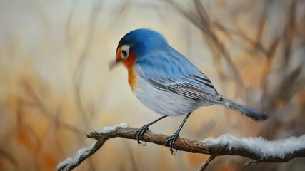 Poster - A blue and white bird sits atop a tree branch, ready to take flight