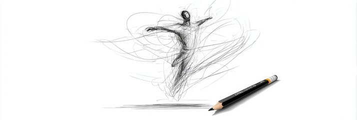 Aufkleber - Dynamic Sketch of a Figure Expressing Movement Captured Through Animated Pencil Lines in a Creative Space Generative AI